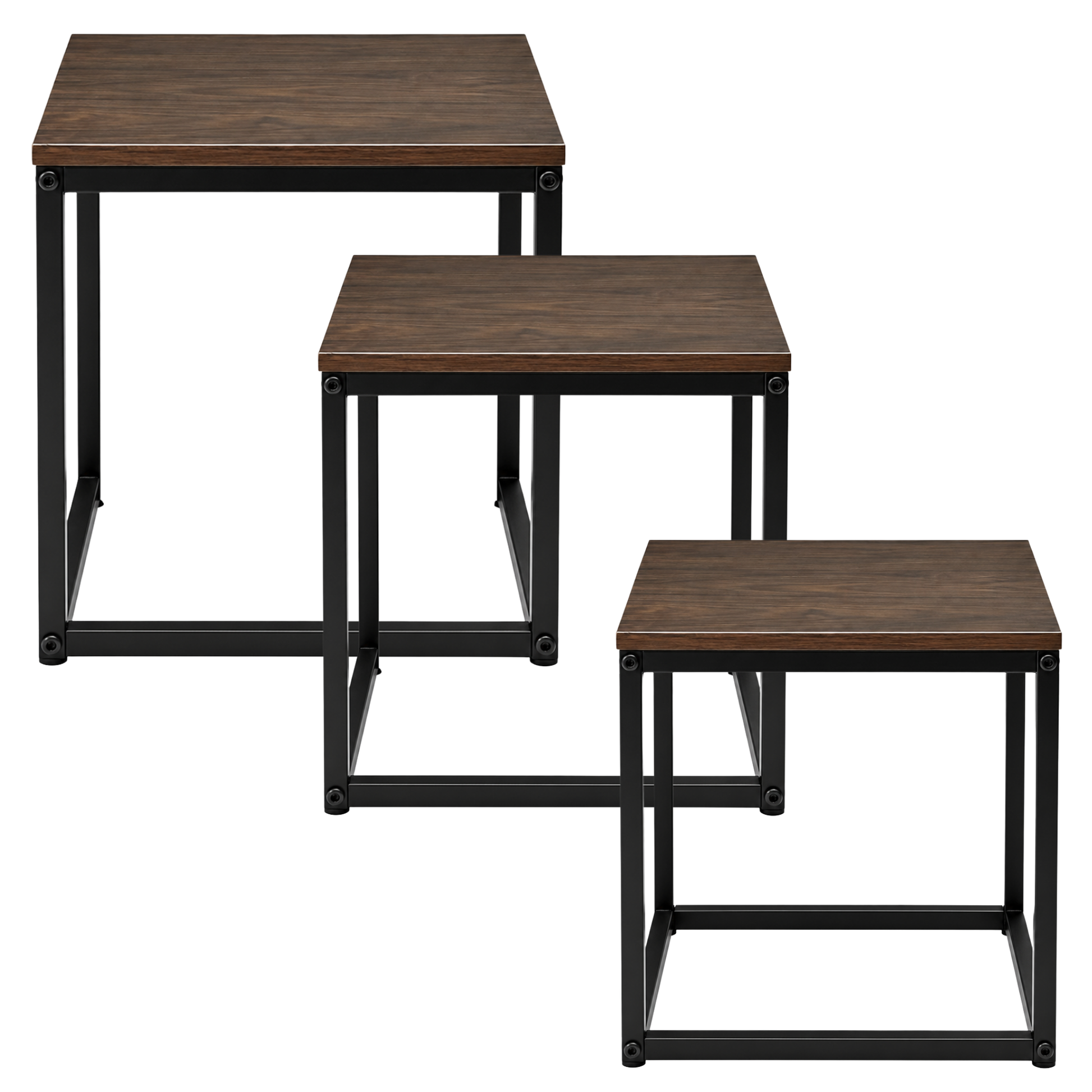 Set 3 Tavolini quadrati in metallo e MDF - Kubo