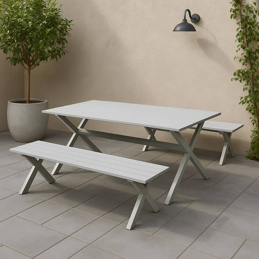 Tavolo pic-nic da giardino con panche in alluminio bianco - Eros - BEST - 65748597244282