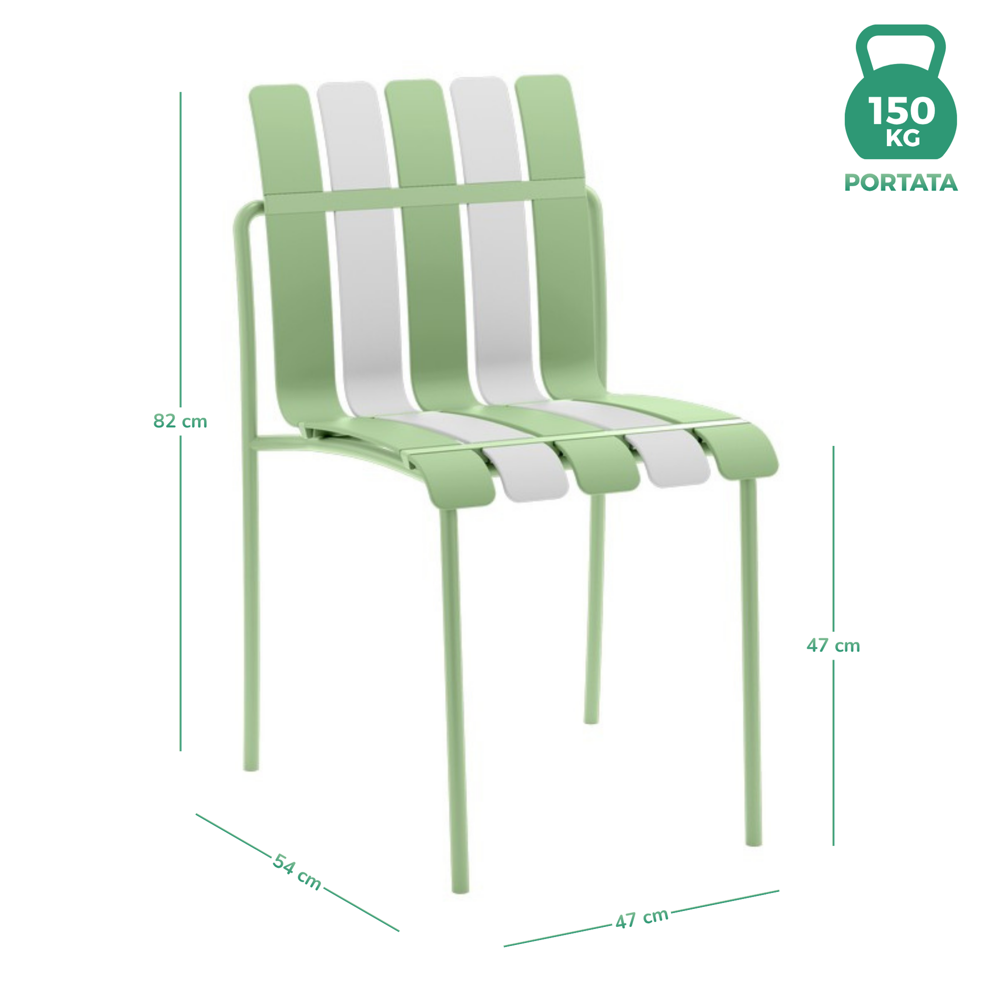 Set 4 Sedie a doghe da giardino mederne in polipropilene, fiberglass e metallo - Beach