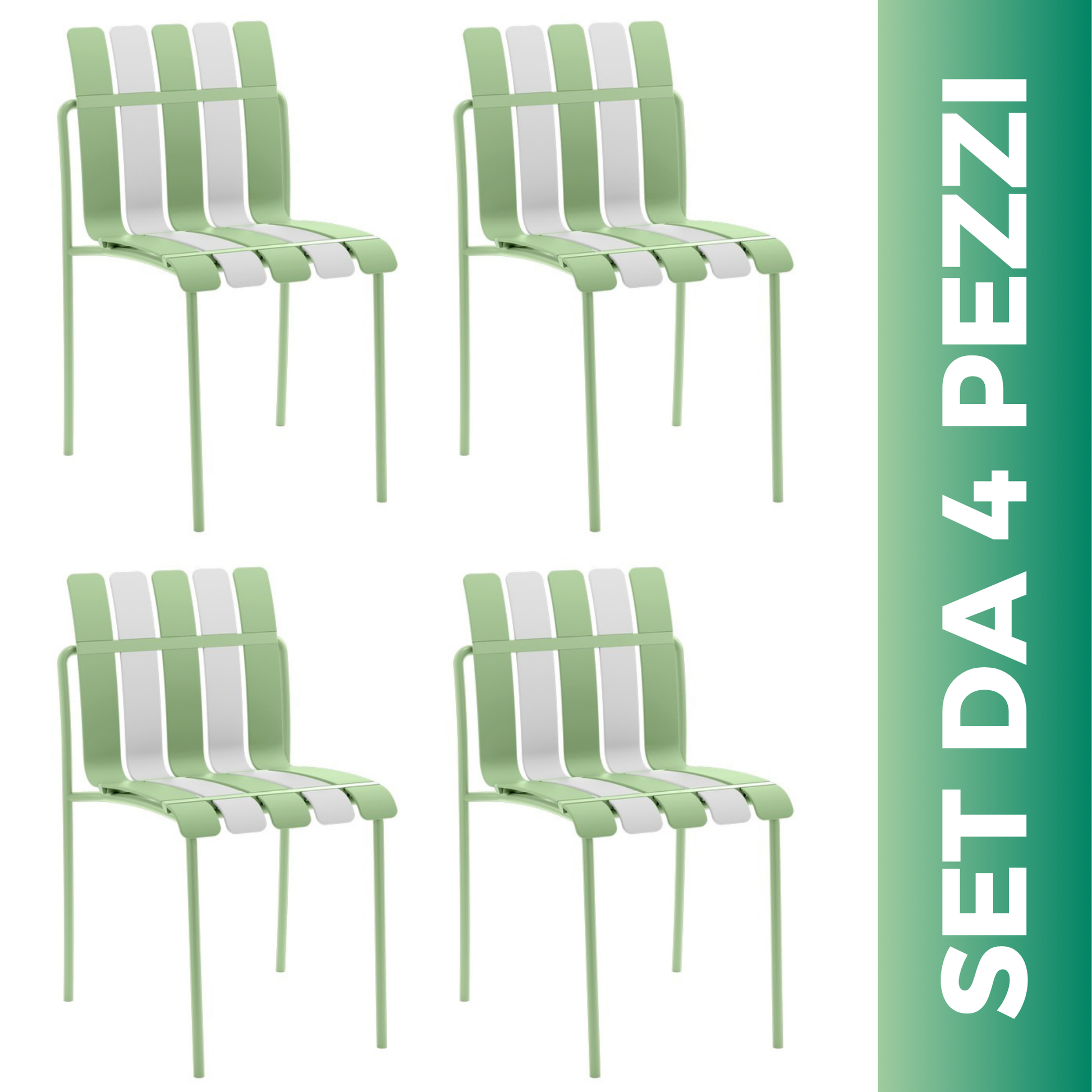 Set 4 Sedie a doghe da giardino mederne in polipropilene, fiberglass e metallo - Beach