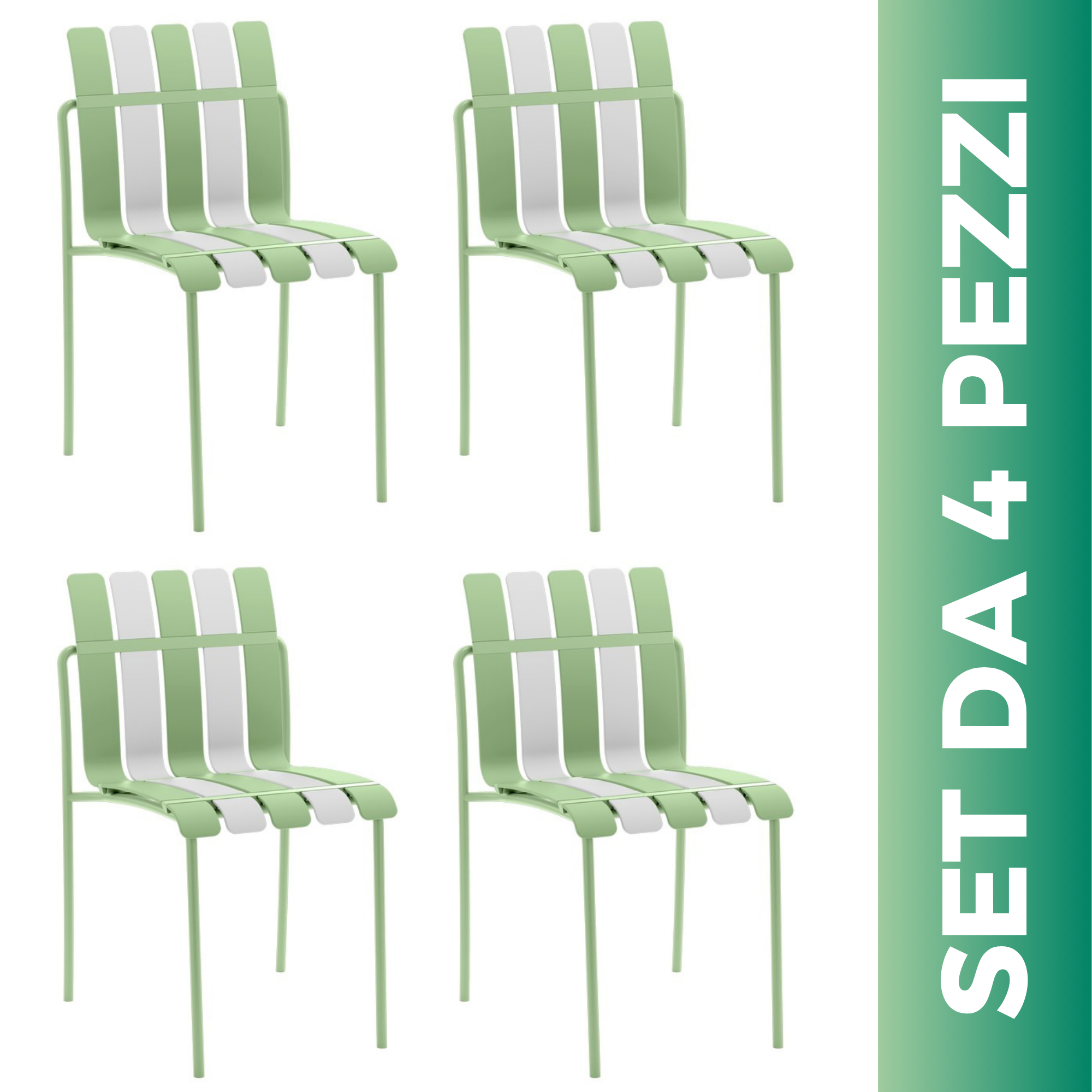 Set 4 Sedie a doghe da giardino mederne in polipropilene, fiberglass e metallo - Beach