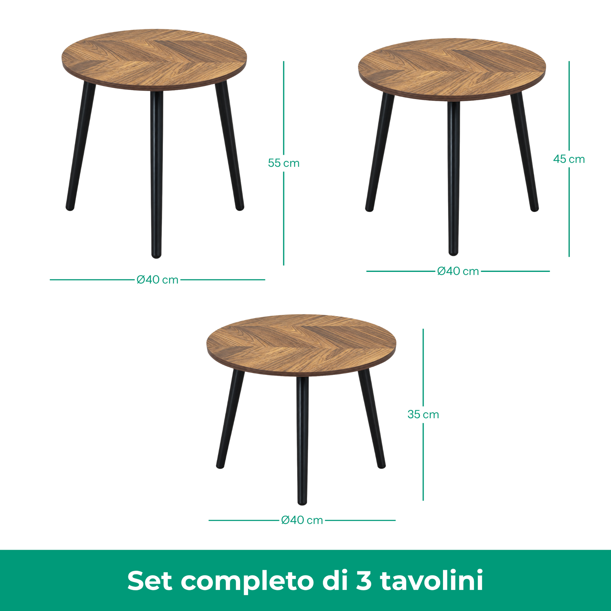 Set 3 Tavolini tondi in legno e MDF - Eyko