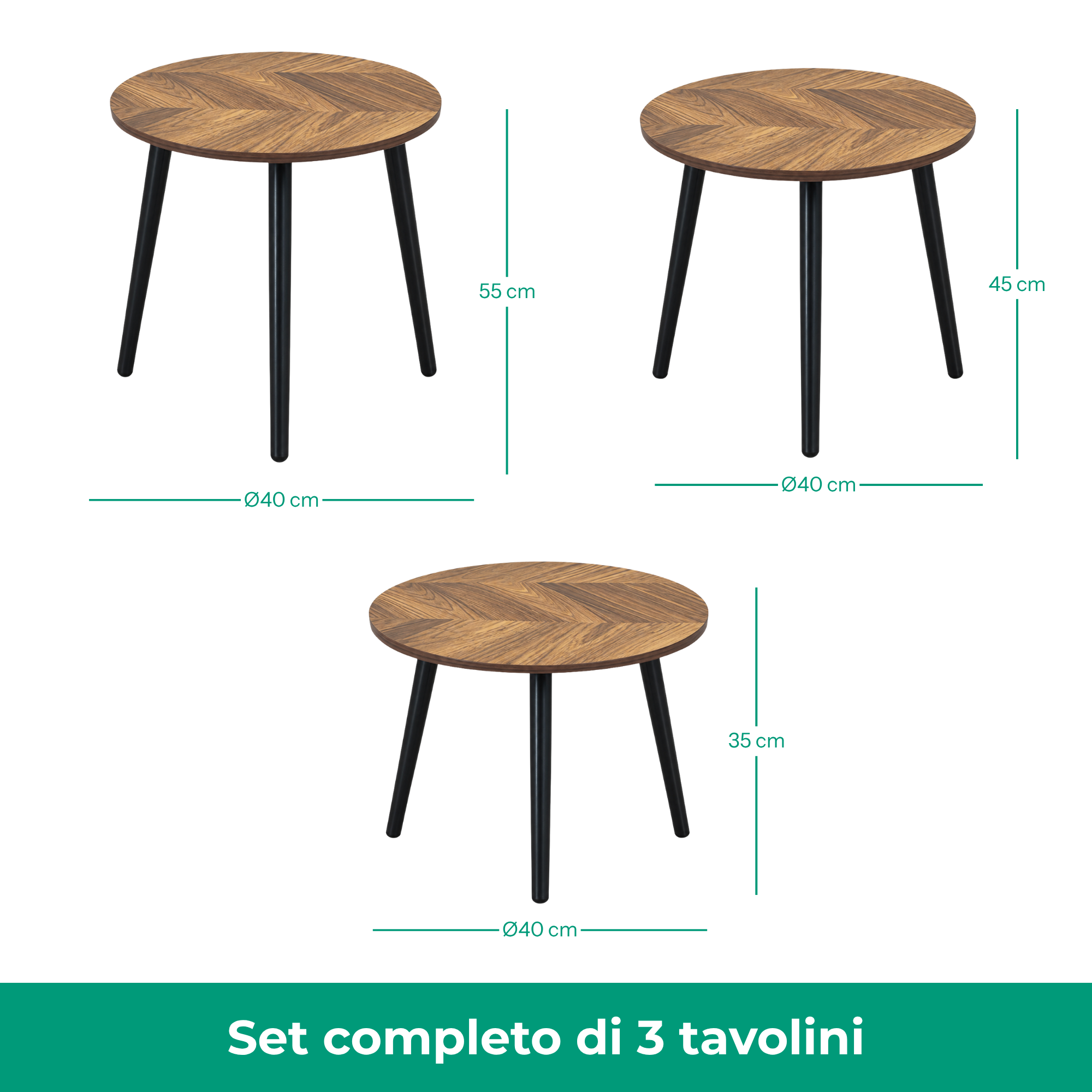 Set 3 Tavolini tondi in legno e MDF - Eyko
