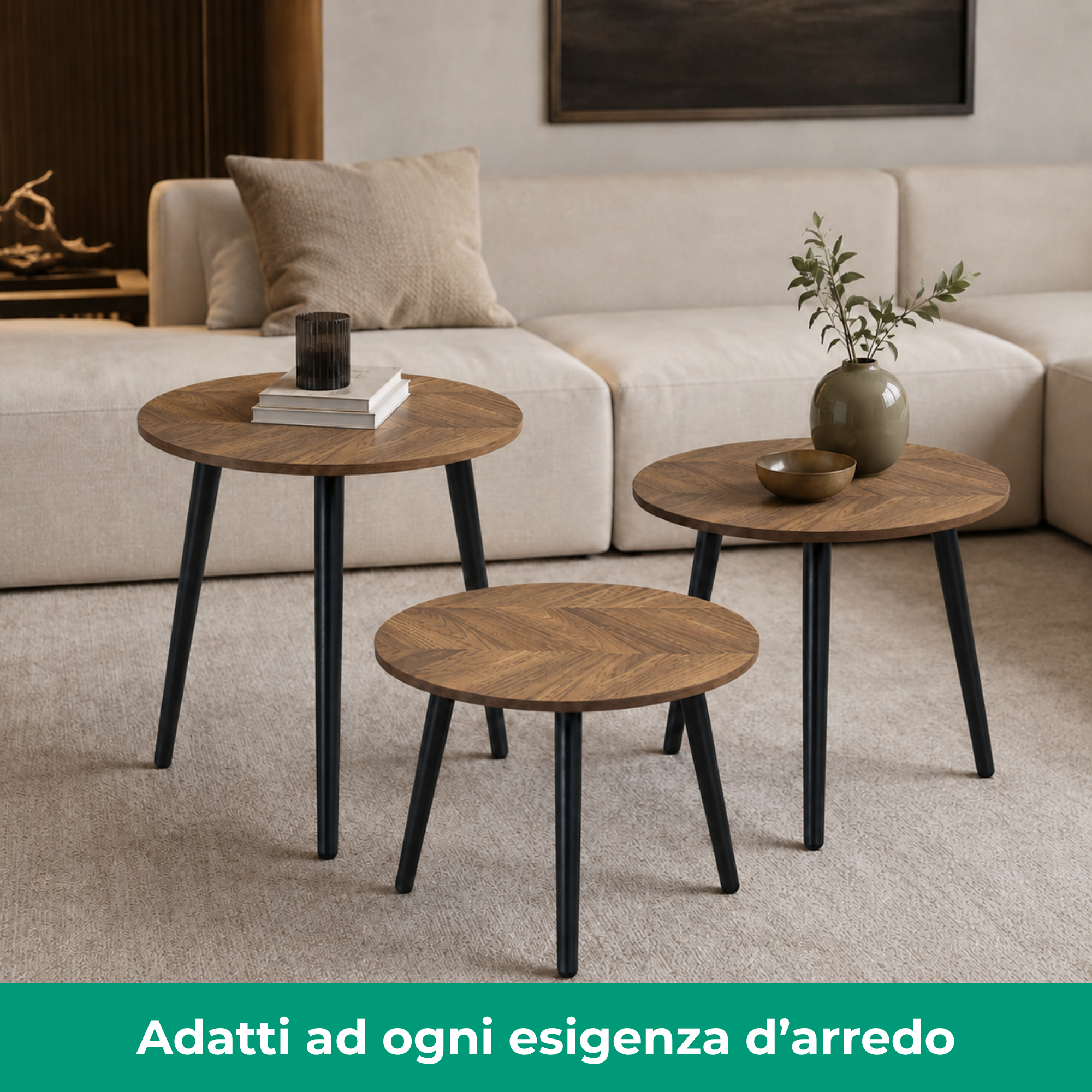 Set 3 Tavolini tondi in legno e MDF - Eyko