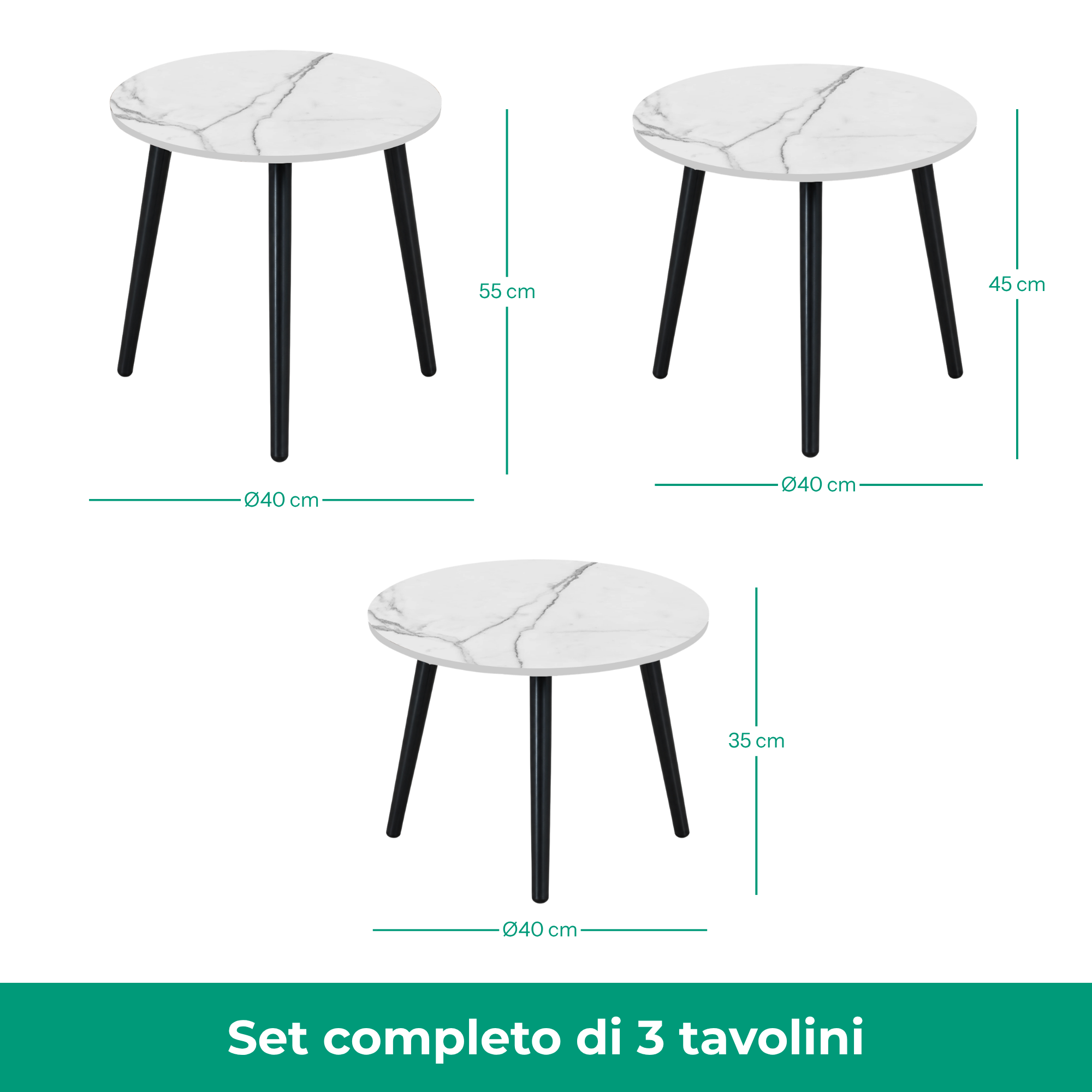 Set 3 Tavolini tondi in legno e MDF - Eyko