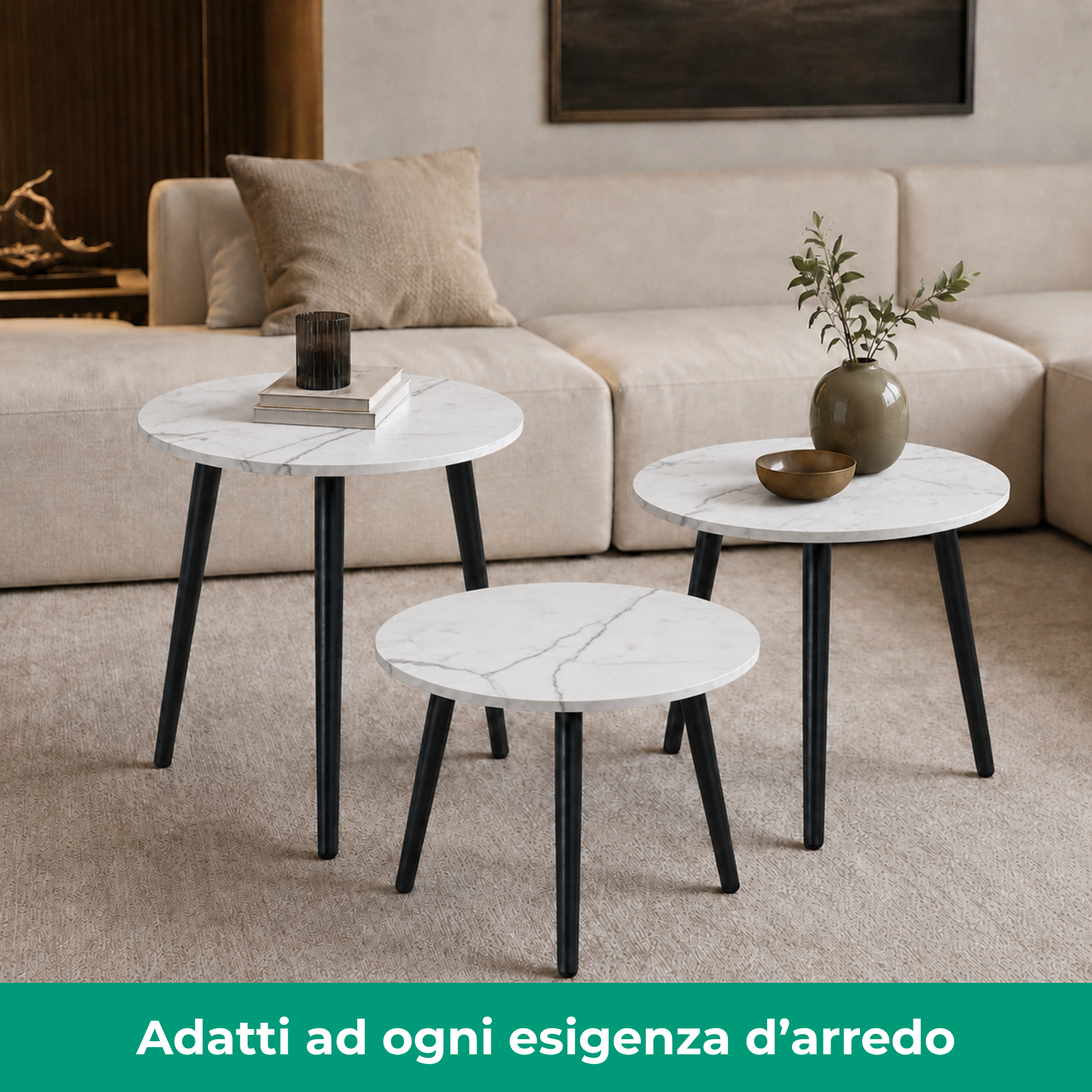 Set 3 Tavolini tondi in legno e MDF - Eyko