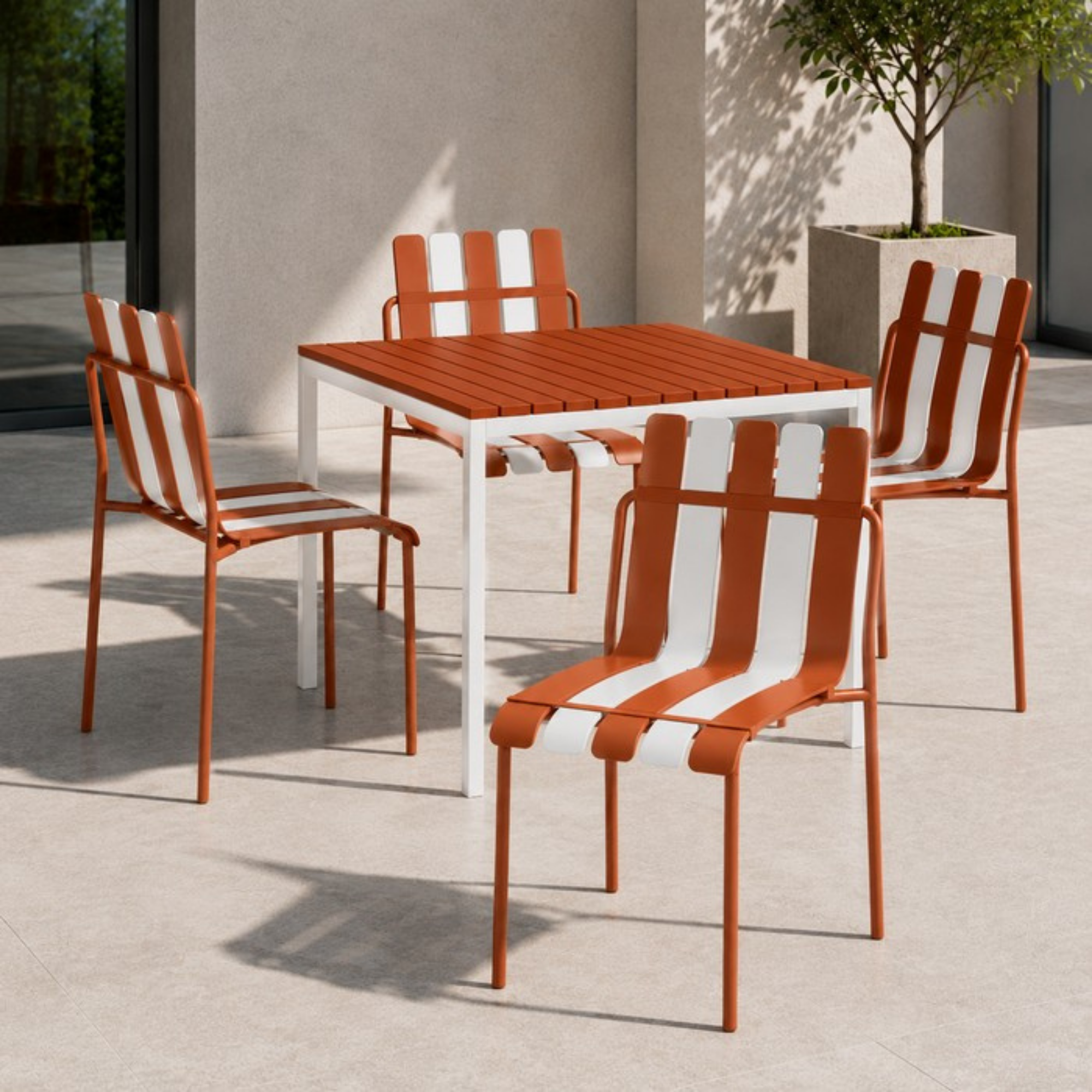 Set 4 Sedie a doghe da giardino mederne in polipropilene, fiberglass e metallo - Beach