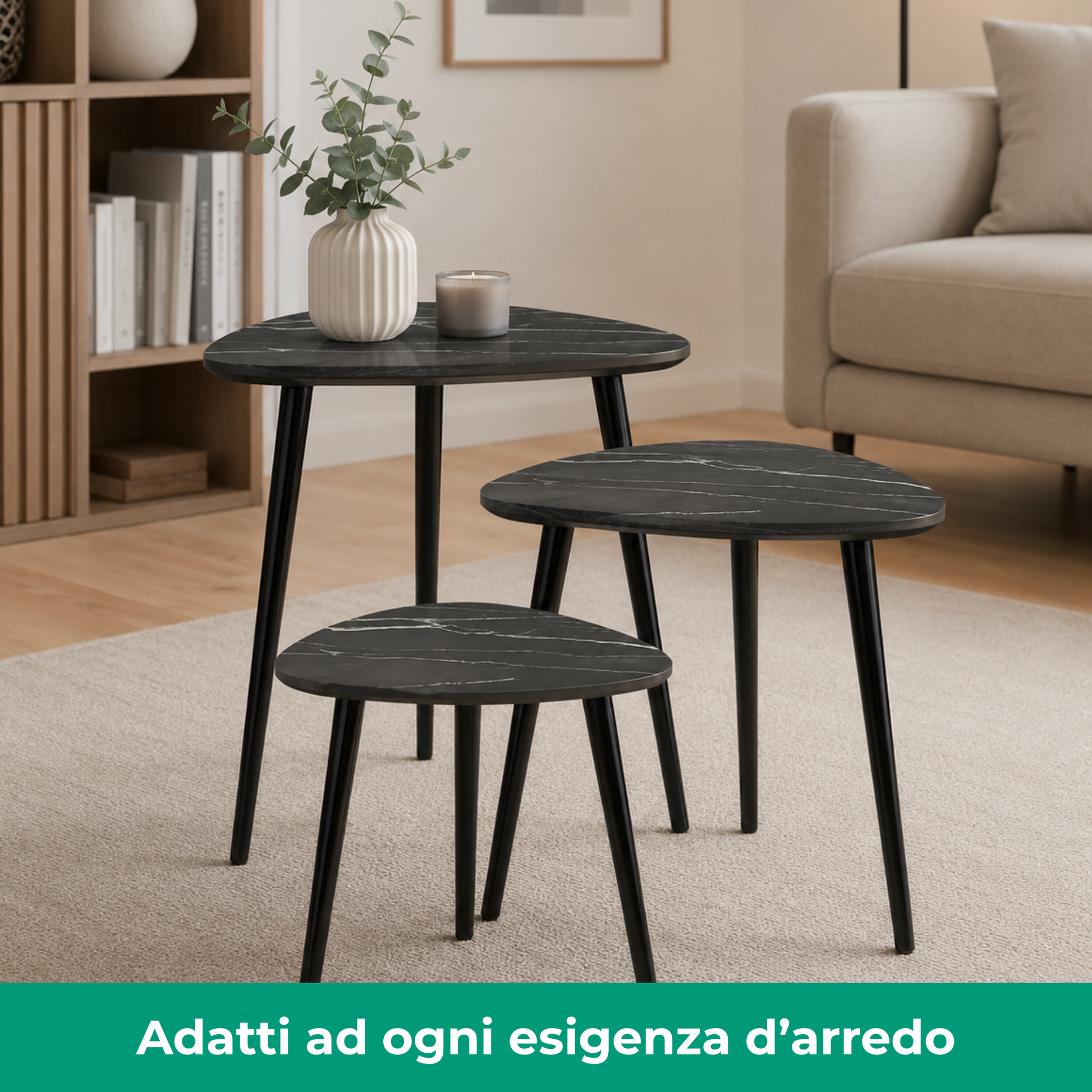 Set 3 tavolini trinangolari in legno e MDF - Tria