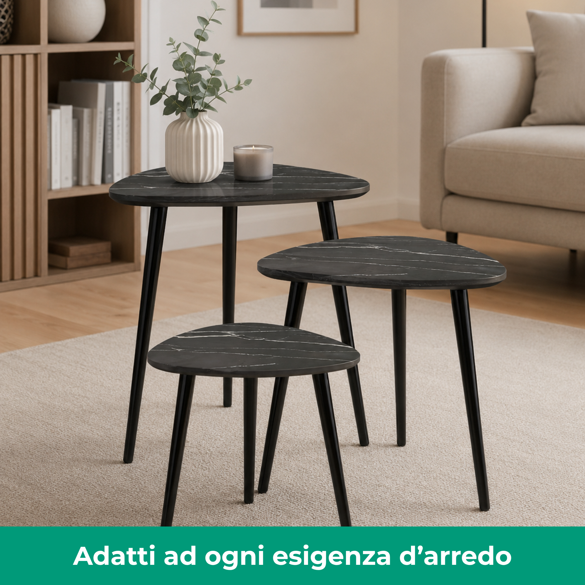 Set 3 tavolini trinangolari in legno e MDF - Tria