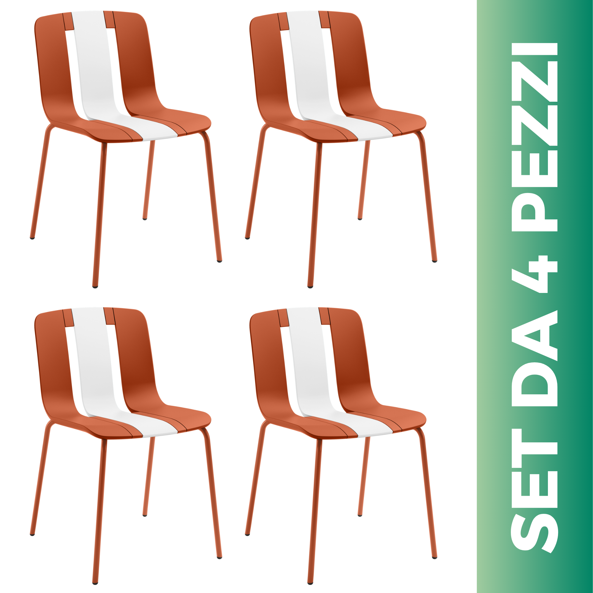 Set 4 Sedie moderne da giardino in polipropilene, fiberglass e metallo - Sunny