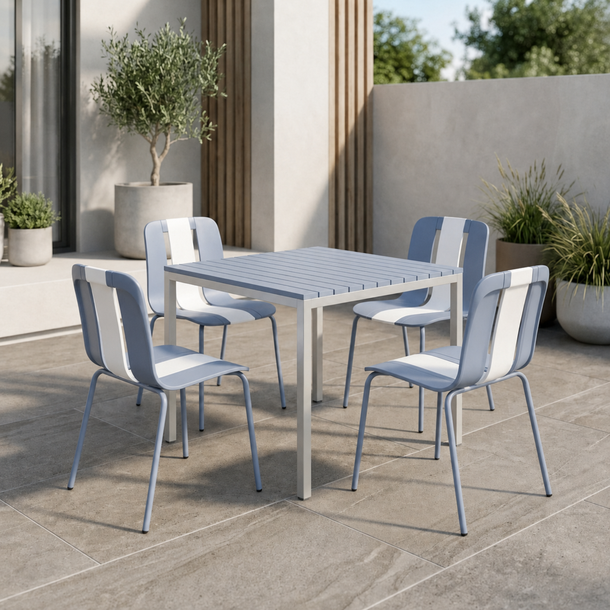 Set 4 Sedie moderne da giardino in polipropilene, fiberglass e metallo - Sunny