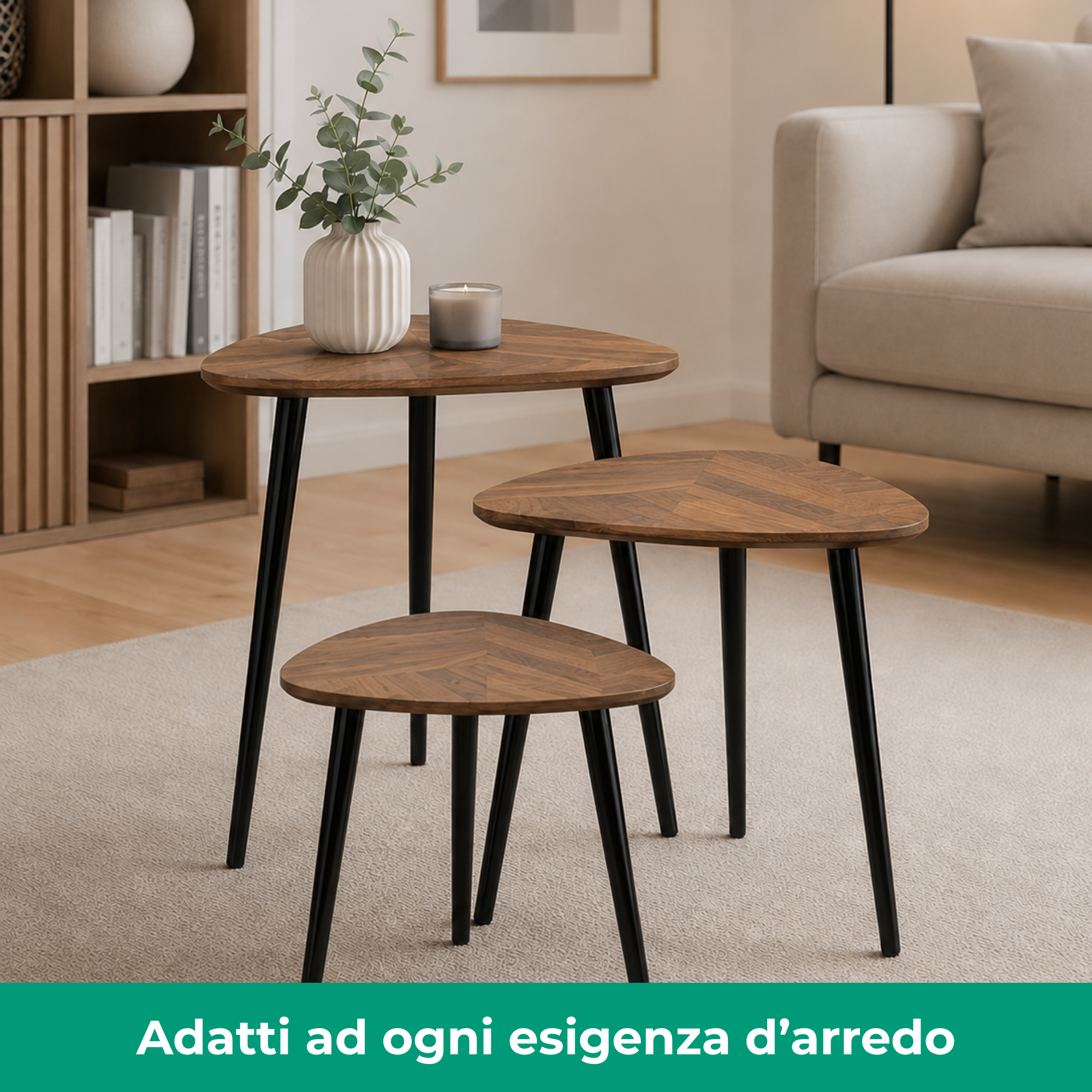 Set 3 tavolini trinangolari in legno e MDF - Tria