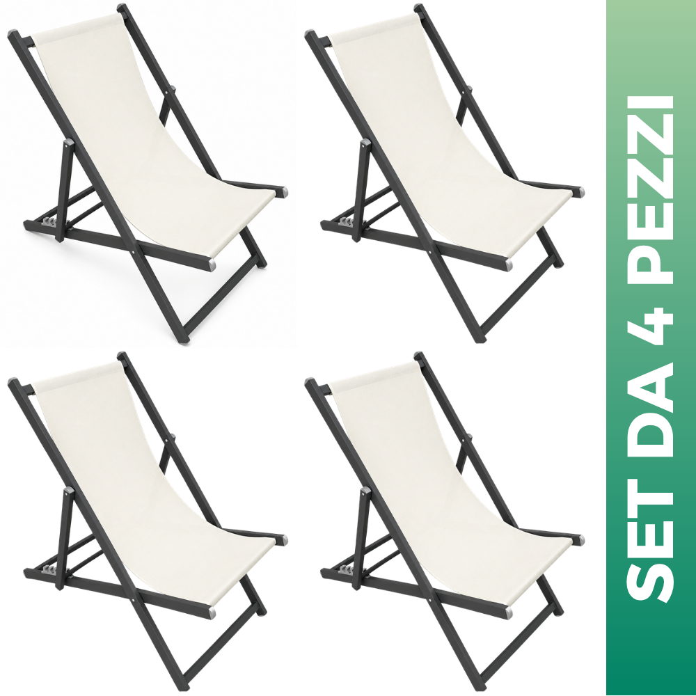 Set 4 Sedia a sdraio da giardino in alluminio e textilene