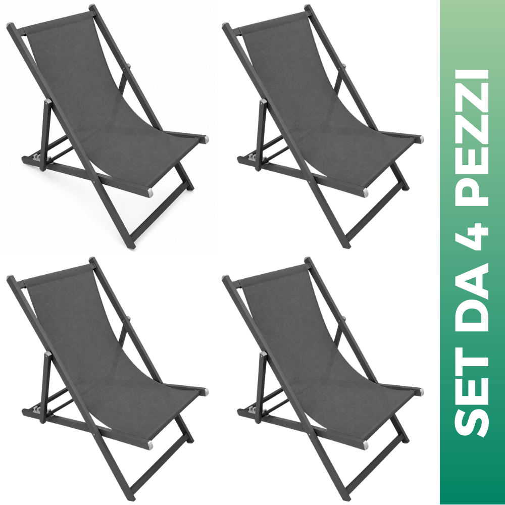 Set 4 Sedia a sdraio da giardino in alluminio e textilene