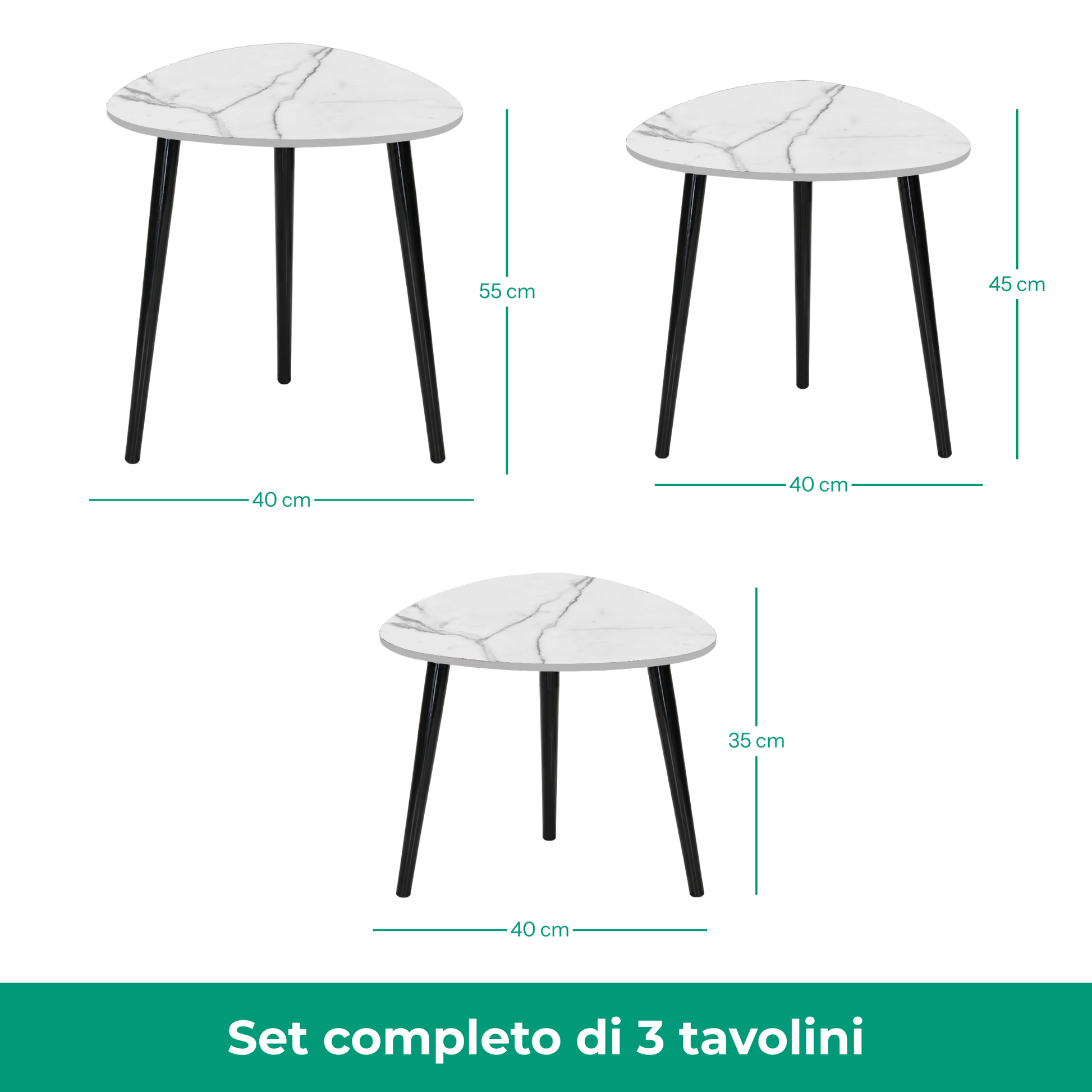 Set 3 tavolini trinangolari in legno e MDF - Tria