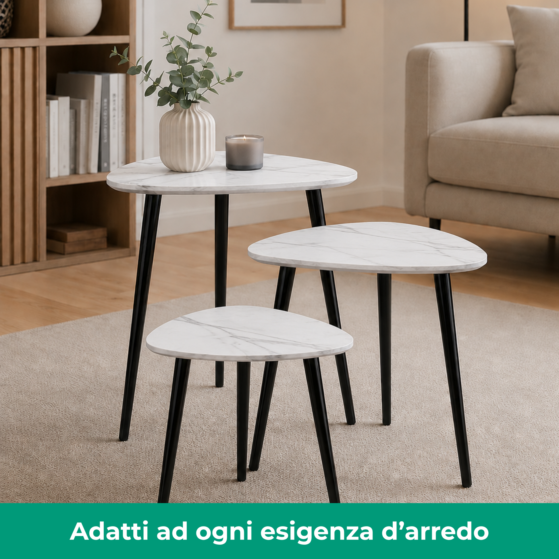 Set 3 tavolini trinangolari in legno e MDF - Tria
