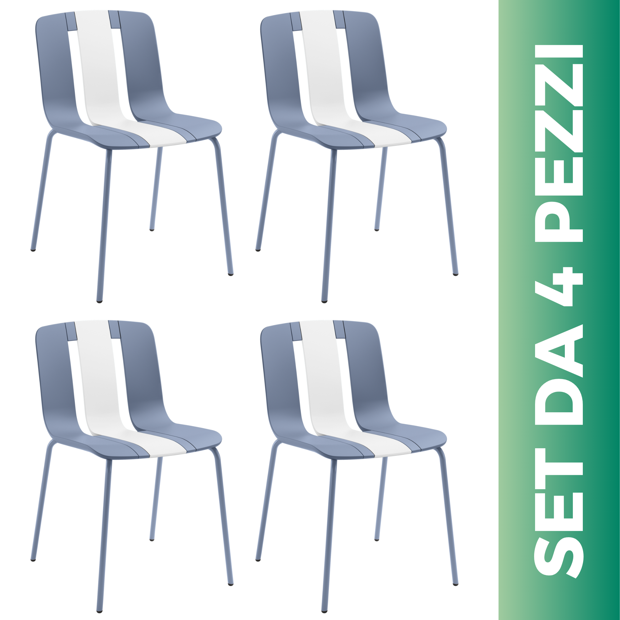 Set 4 Sedie moderne da giardino in polipropilene, fiberglass e metallo - Sunny