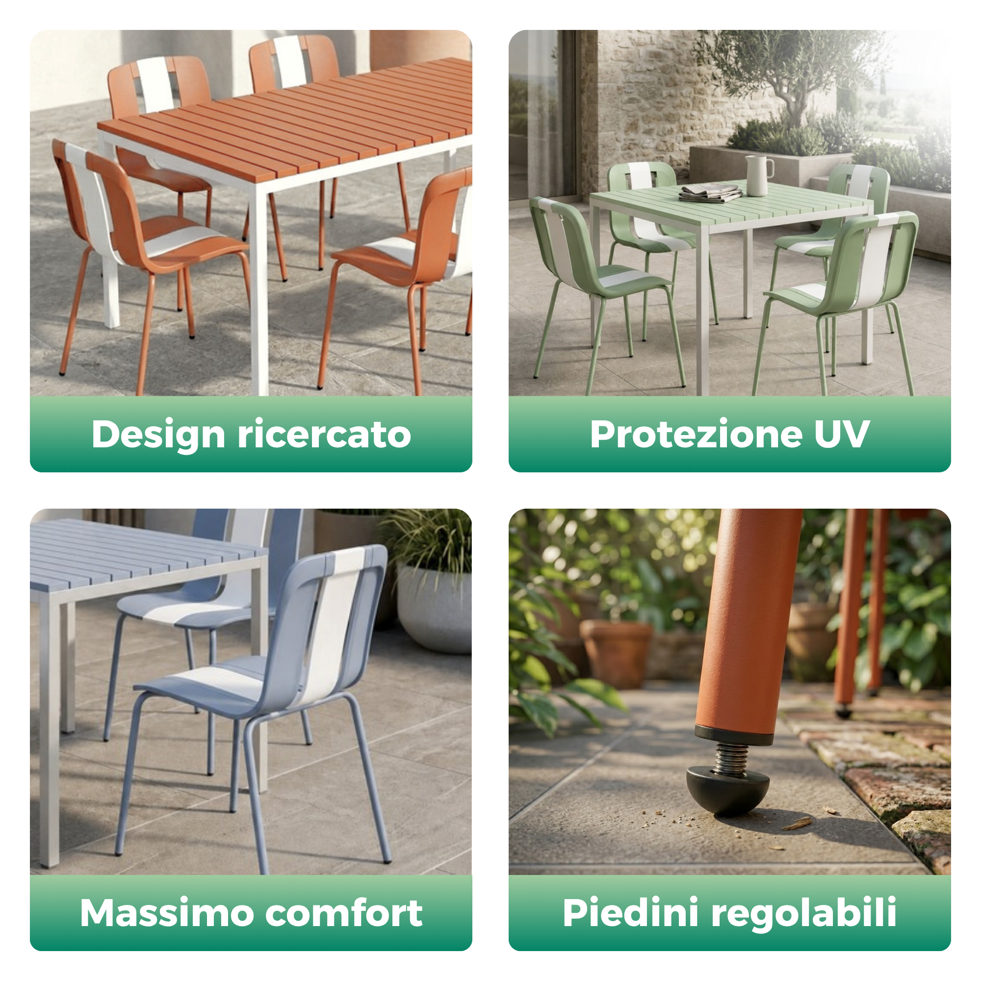 Set 4 Sedie moderne da giardino in polipropilene, fiberglass e metallo - Sunny