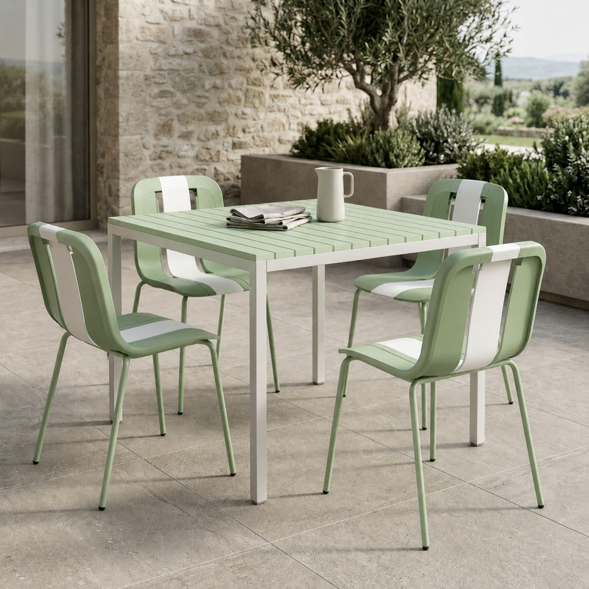 Set 4 Sedie moderne da giardino in polipropilene, fiberglass e metallo - Sunny