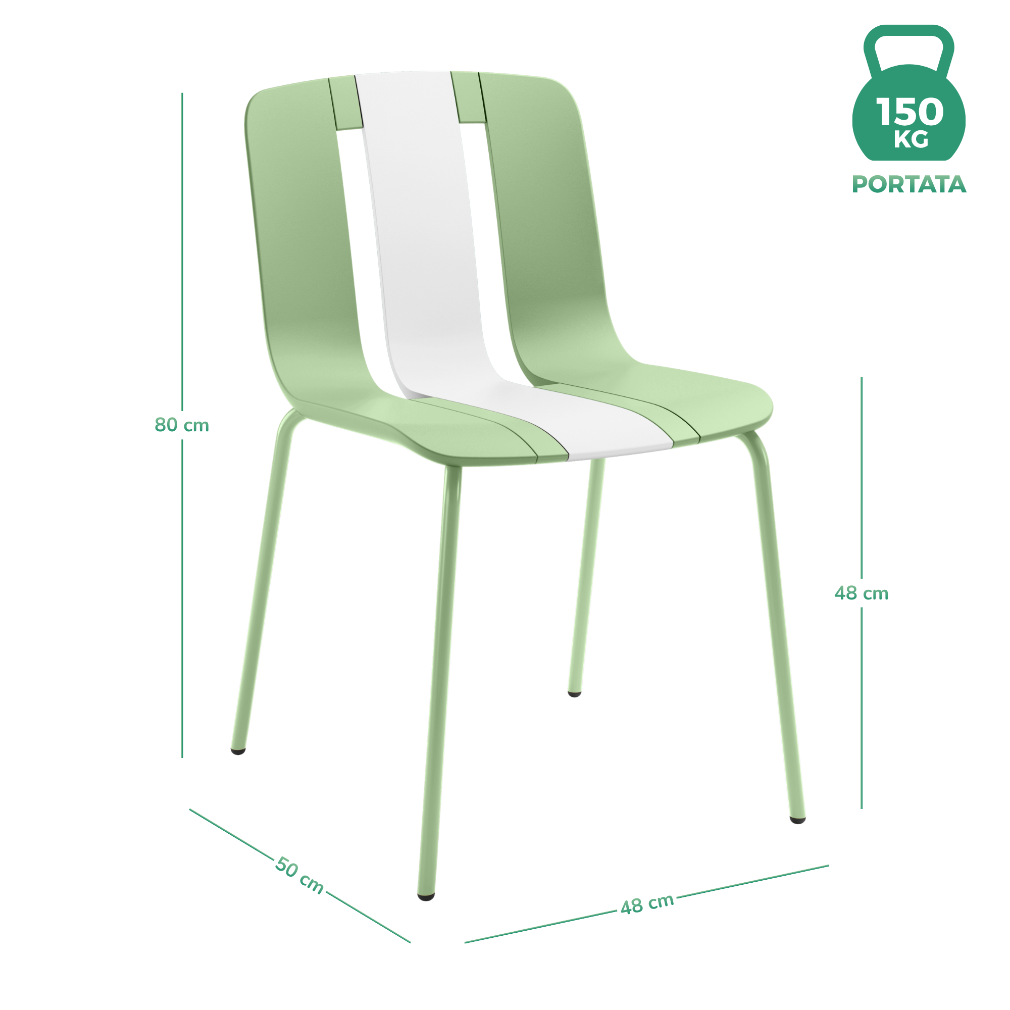 Set 4 Sedie moderne da giardino in polipropilene, fiberglass e metallo - Sunny