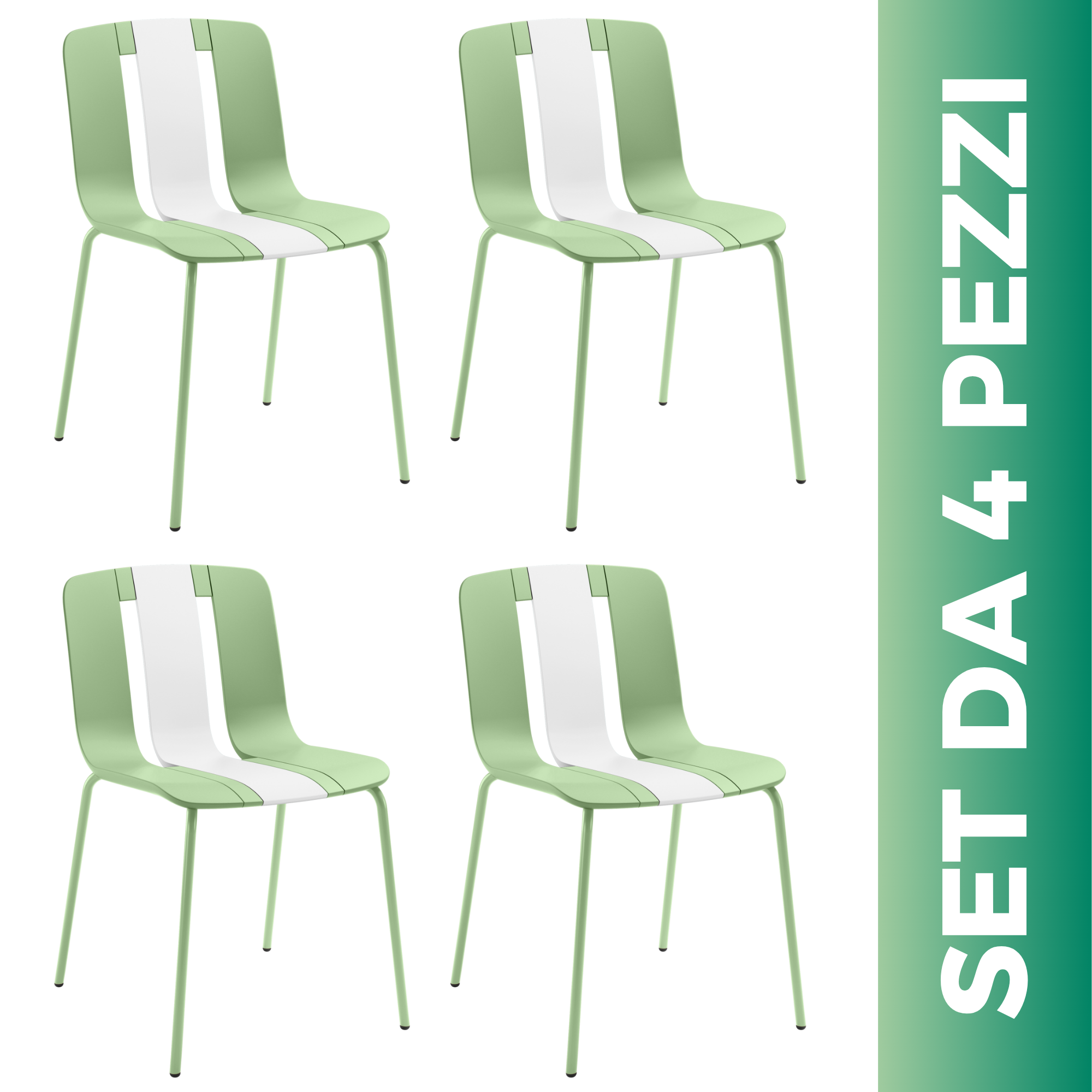 Set 4 Sedie moderne da giardino in polipropilene, fiberglass e metallo - Sunny