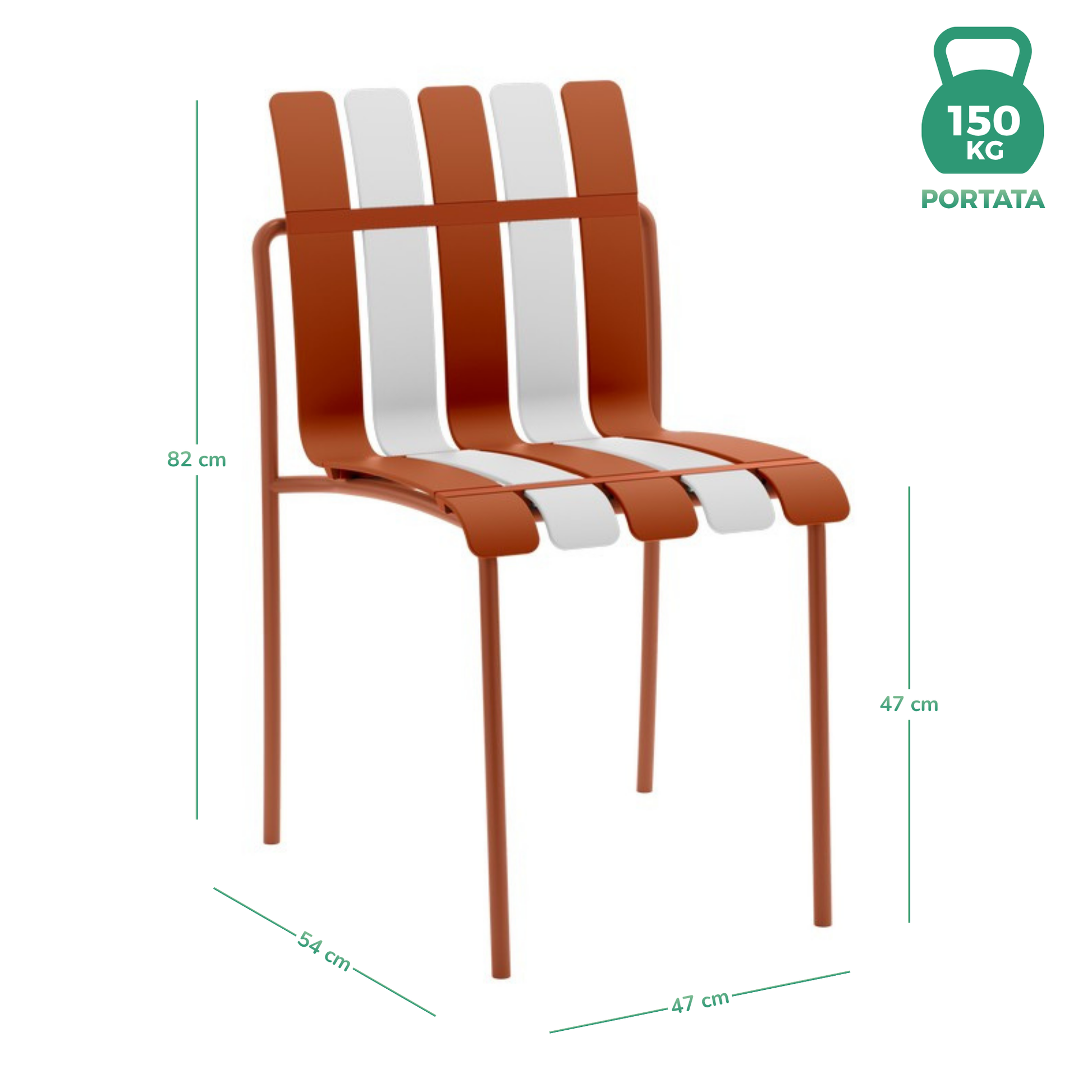 Set 4 Sedie a doghe da giardino mederne in polipropilene, fiberglass e metallo - Beach