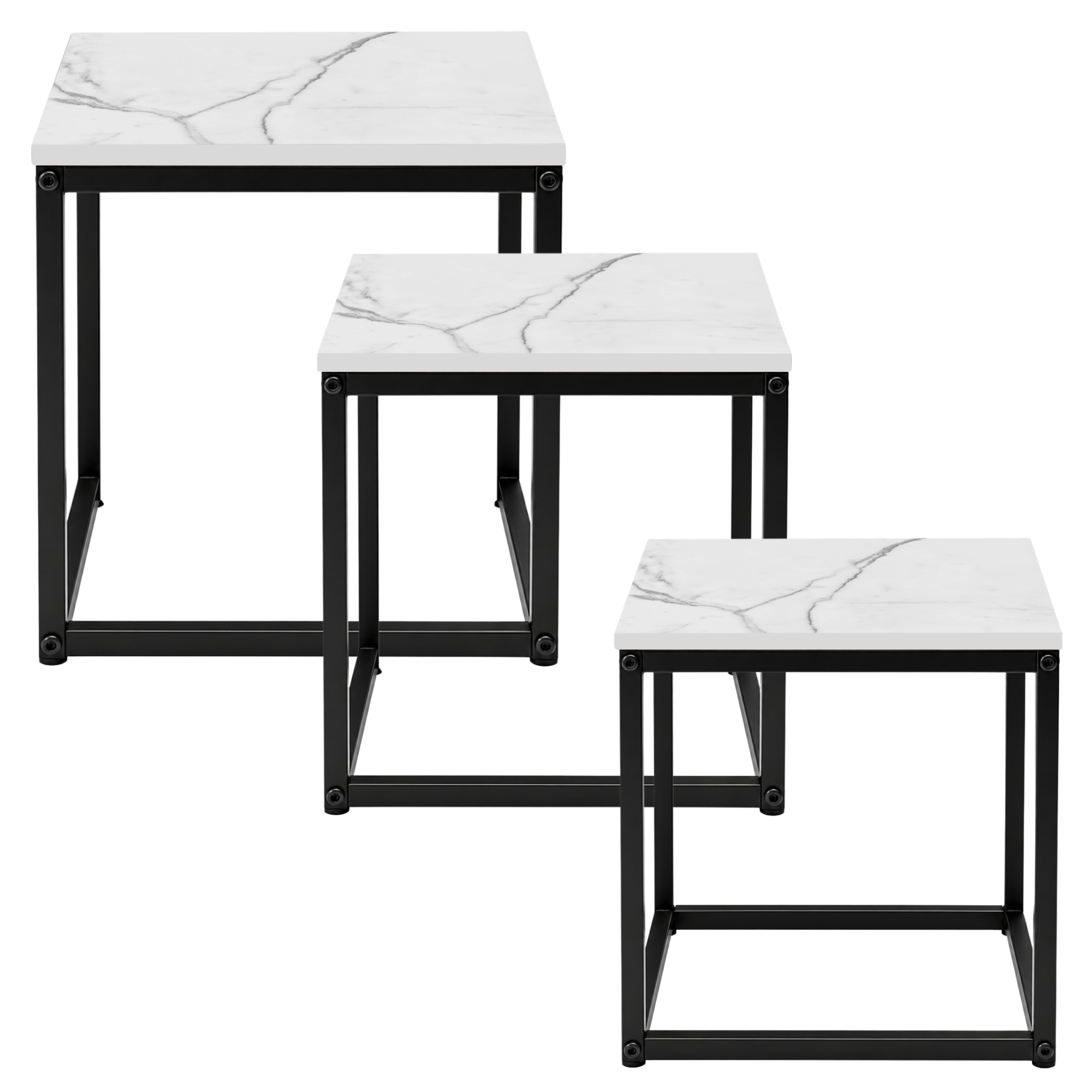 Set 3 Tavolini quadrati in metallo e MDF - Kubo