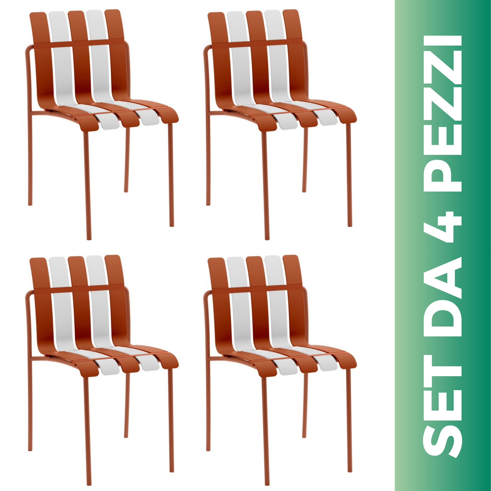Set 4 Sedie a doghe da giardino mederne in polipropilene, fiberglass e metallo - Beach