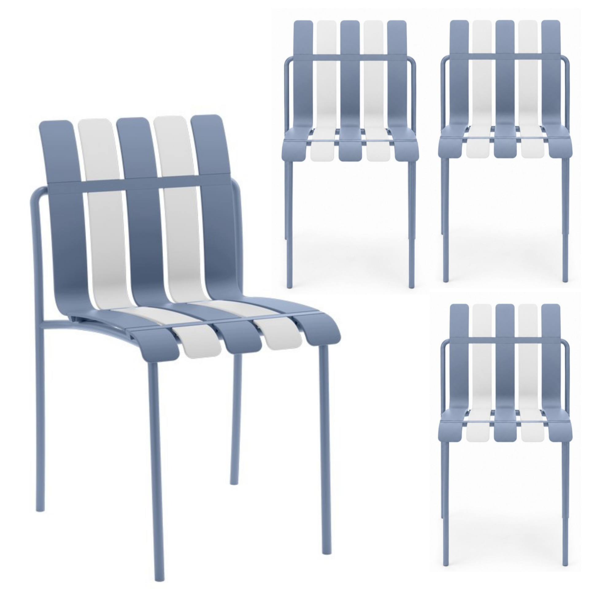 Set 4 Sedie a doghe da giardino mederne in polipropilene, fiberglass e metallo - Beach