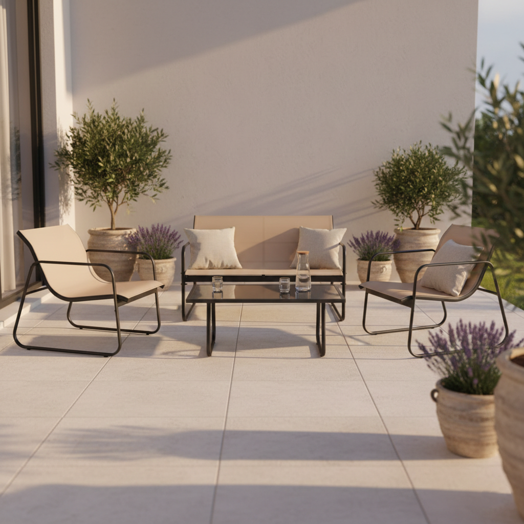 Salotto da giardino in metallo con divano, poltrone e tavolino - Eden