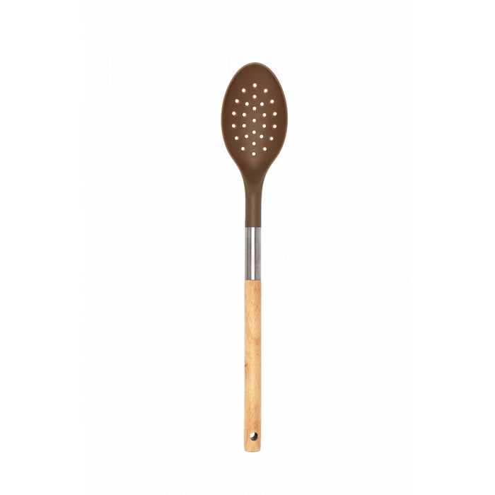 Cucchiaio forato da cucina con manico in legno