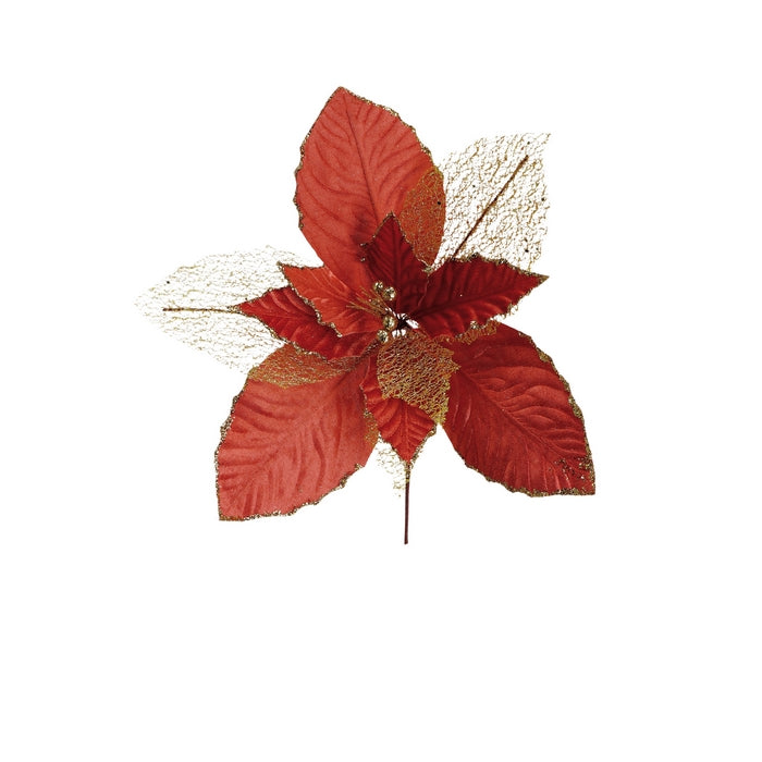 Fiore natalizio in velluto dorato con bacche