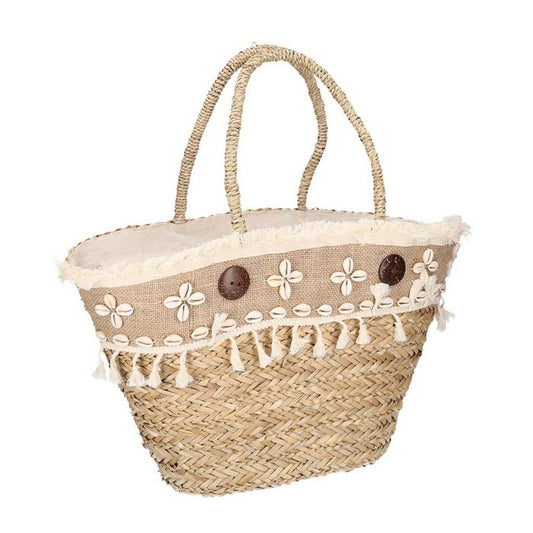 Borsa in paglia con bottoni e conchiglie - VACCHETTI GIUSEPPE - 