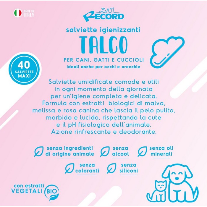 Salviette igienizzanti per cani e gatti 40 pezzi - RECORD - 64428666552698