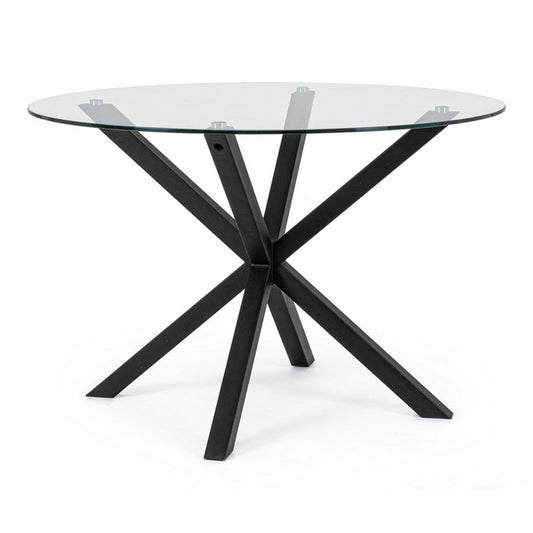 Tavolo tondo con gambe nere incrociate e piano in vetro 114 cm - May - BIZZOTTO - 64075001954682