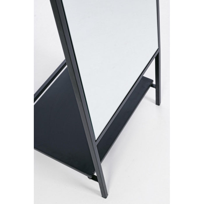 Specchio Minimal in metallo nero con ripiano e appendiabiti - Ekbal
