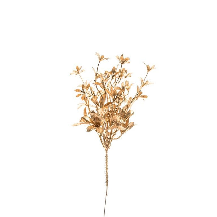 Ramo con foglie e fiori dorate per decorazione natalizia 30 cm