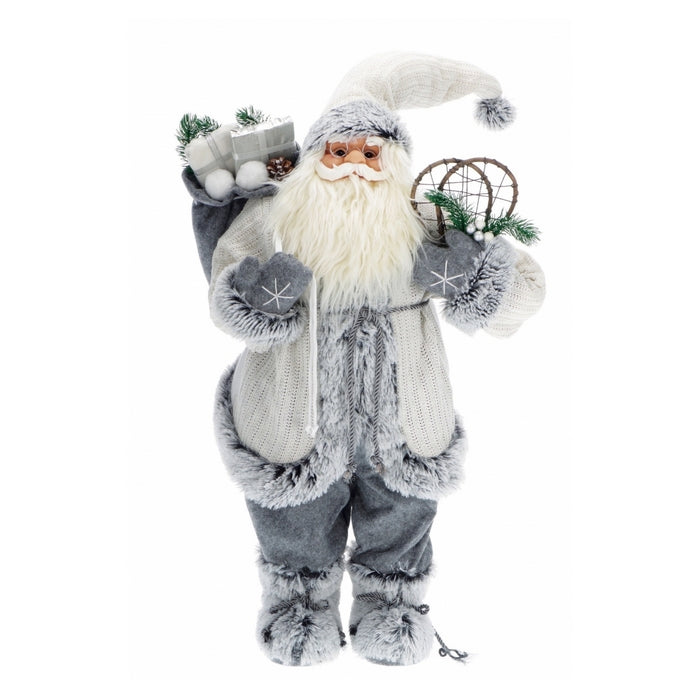 Babbo Natale per decorazione natalizia bianco e grigio 80 cm