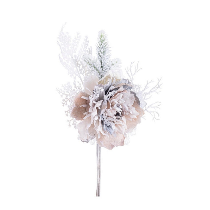 Pick di Peonia innevata artificiale color avorio per decorazione natalizia - Ginny