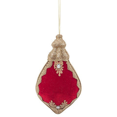 Pendaglio natalizio effetto velluto rosso con decorazioni dorate - Goccia Colyn