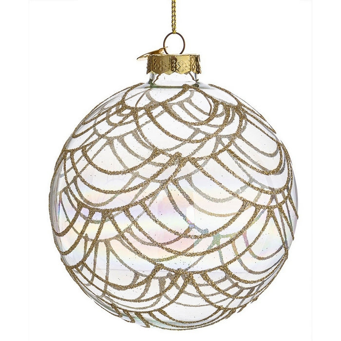 Palla di Natale in vetro iridescente con glitter dorati - Prism