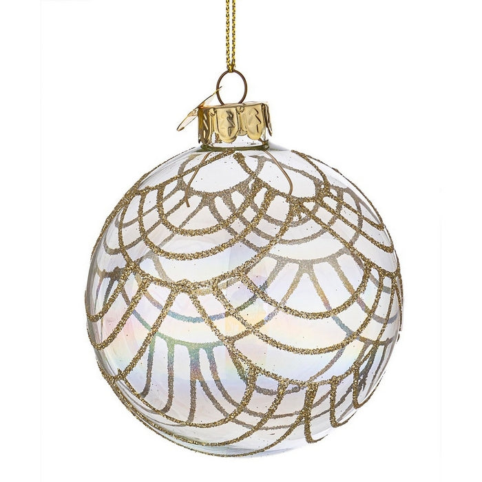 Palla di Natale in vetro iridescente con glitter dorati - Prism