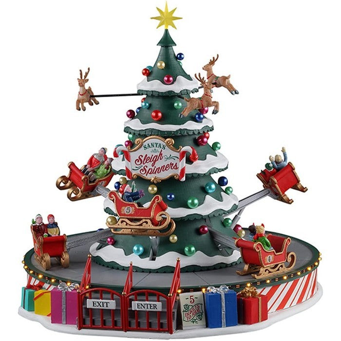 Giostra Spinner con Slitte di Babbo Natale e Renne per villaggio natalizio