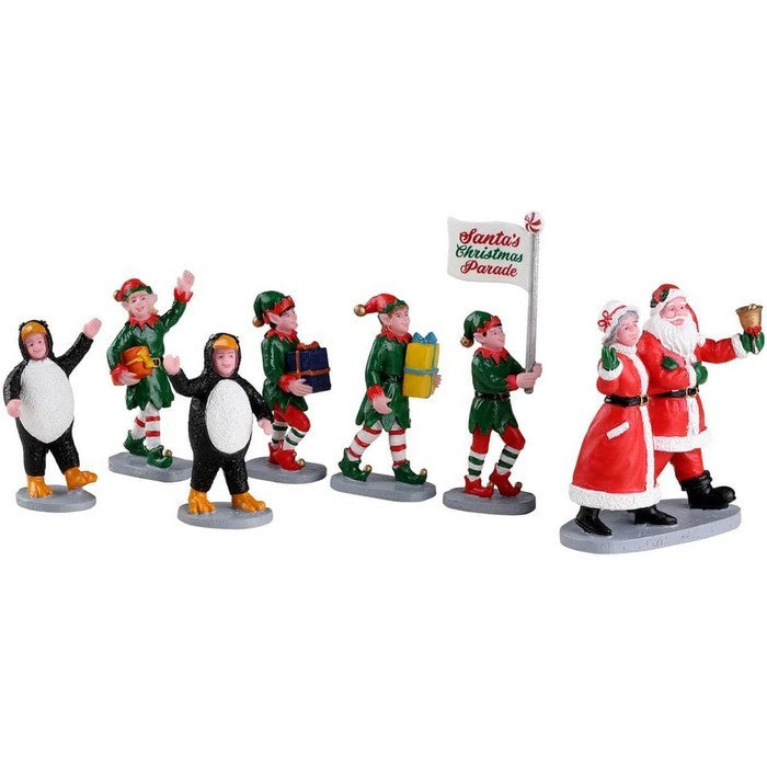 Set 7 pezzi Sfilata degli elfi di Babbo Natale per villaggio natalizio