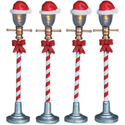 Set 4 Lampioni Stradali con Cappello di Natale per villaggio natalizio