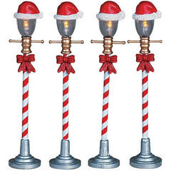 Set 4 Lampioni Stradali con Cappello di Natale per villaggio natalizio