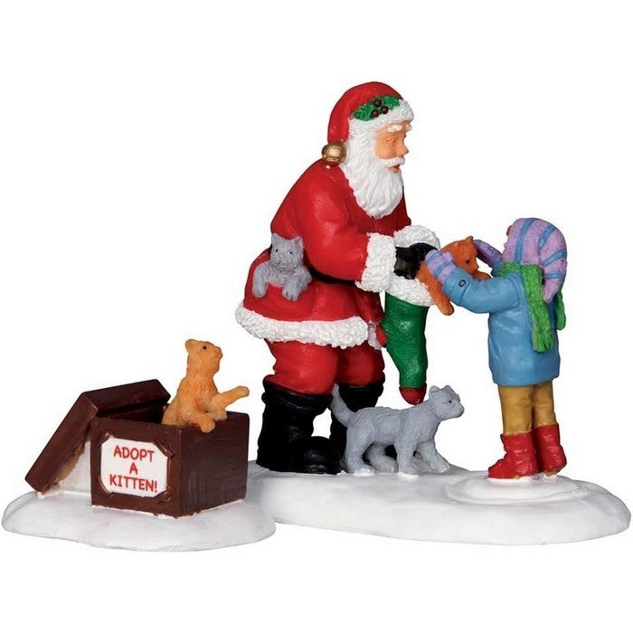 Scena Babbo Natale e gattini per villaggio natalizio