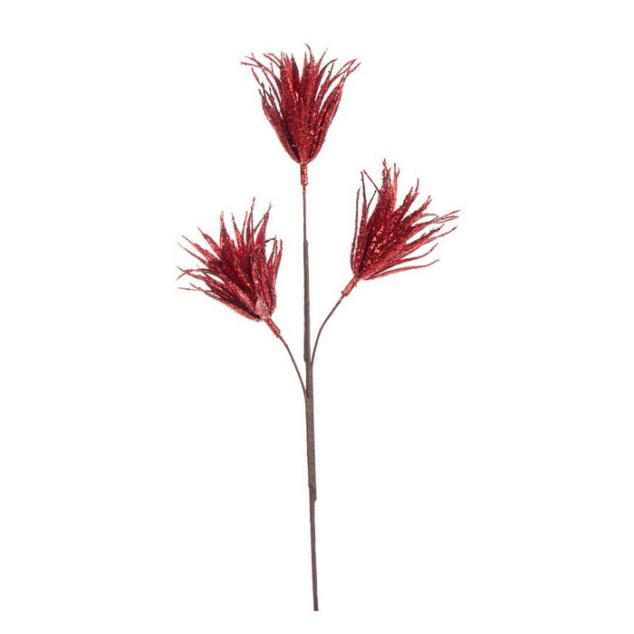 Ramo per decorazione natalizia rosso con 3 fiori 56 cm - Milly