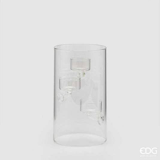 Portacandela cilindrico in vetro per 3 candele - EDG - 34260050968792