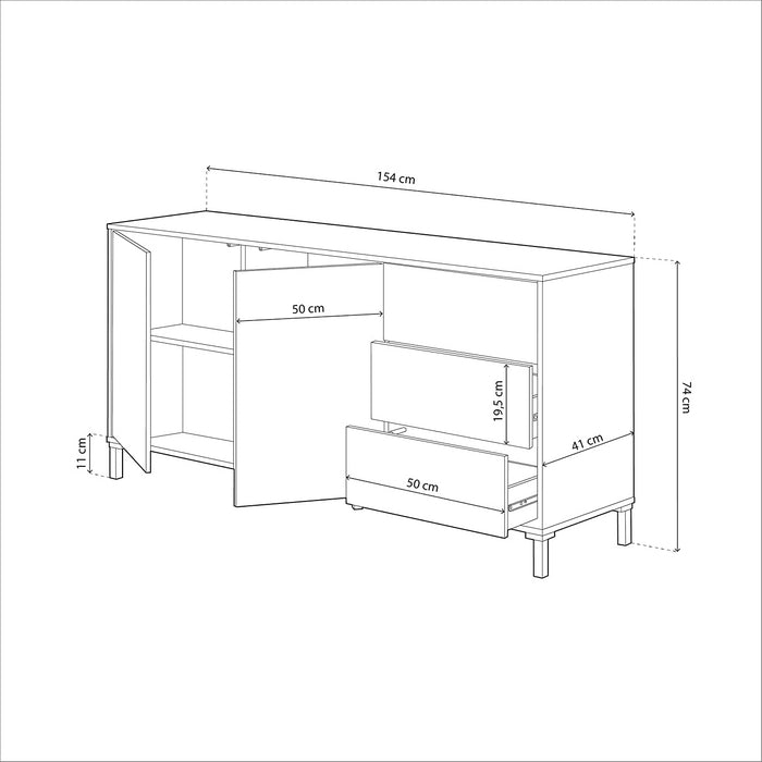 Credenza 2 ante e 3 cassetti - Booklyn